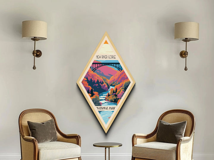New River Gorge National Park Travel Poster Wall Art Texture Print, Travel Decor Art, Midcentury Modern Retro Decor West Virginia Travel Art