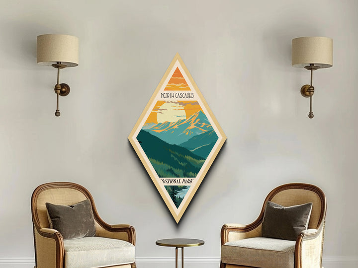 North Cascades National Park Diamond-Shaped Adventure Poster Canvas Art Print, Canvas Wall Art, Travel Present, Washington Travel Art