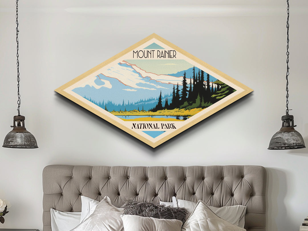 Mount Rainier National Park Diamond Shaped Travel Poster Art Canvas Art Print, Canvas Wall Art, Travel Gift, Washington Travel Art