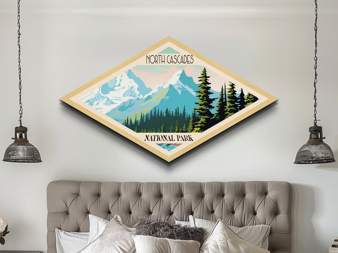 North Cascades National Park Travel Poster Art Canvas Texture Print, Travel Decor Art, Midcentury Modern Retro Decor Washington Travel Art