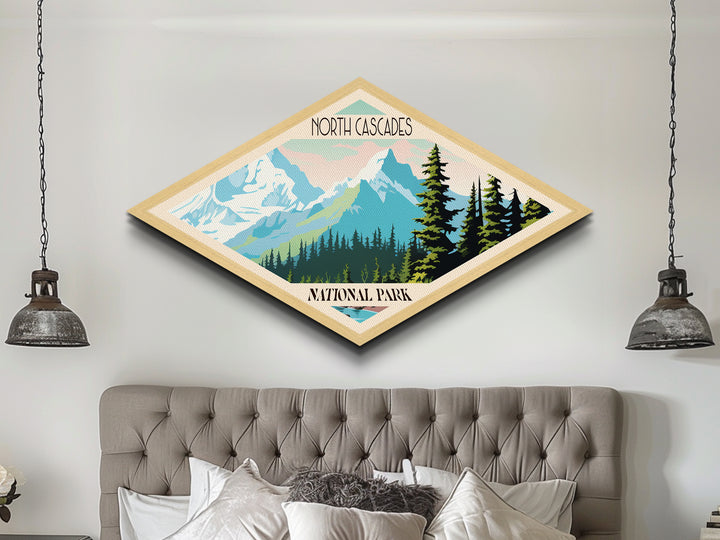 North Cascades National Park Travel Poster Art Canvas Texture Print, Travel Decor Art, Midcentury Modern Retro Decor Washington Travel Art