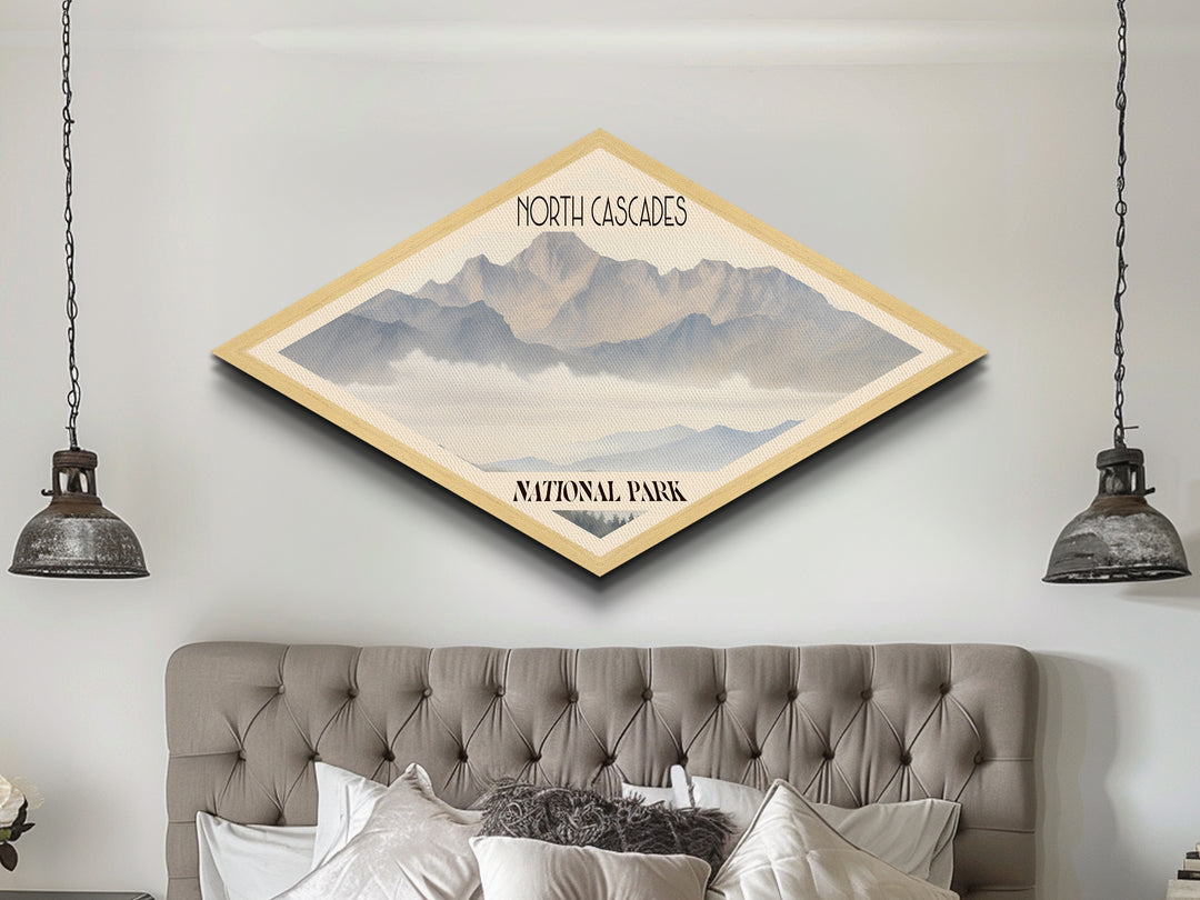 North Cascades National Park Diamond Shaped Travel Poster Canvas Art Print, Canvas Wall Art, Travel Gift, Washington Landscape