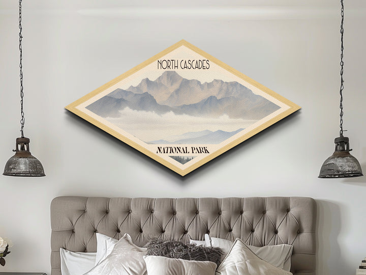 North Cascades National Park Diamond Shaped Travel Poster Canvas Art Print, Canvas Wall Art, Travel Gift, Washington Landscape