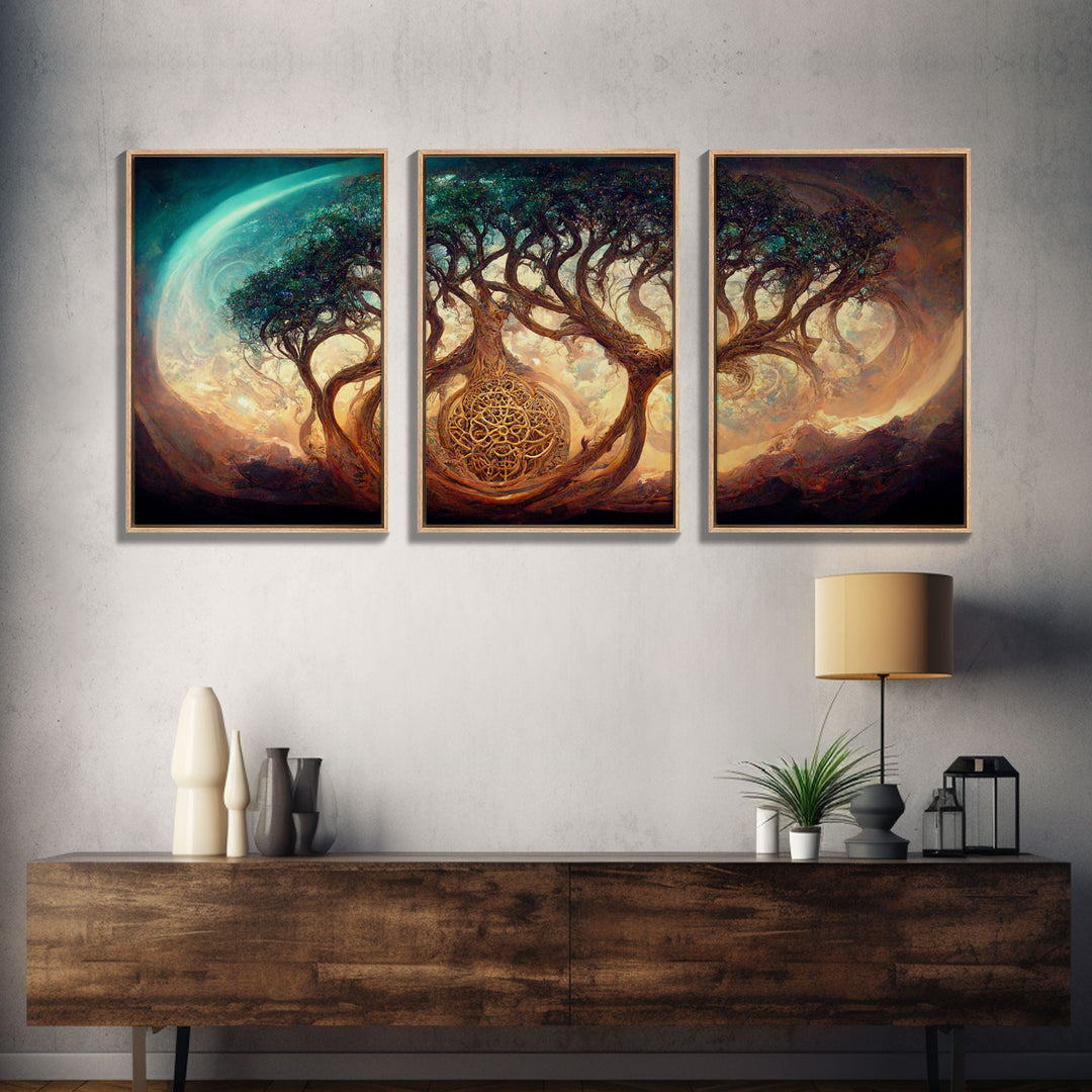 Yggdrasil Tree of Life, Nordic Viking Fantasy Art, Ready To Hang Canvas Print, Cool Living Room Wall Art Decor