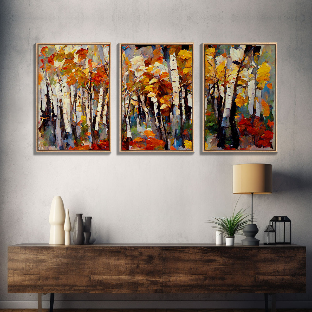 Birch Forest Watercolor, Birch Trees, 3 Piece Wall Art, Ready To Hang Canvas Print, Beautiful Living Room Wall Art Decor