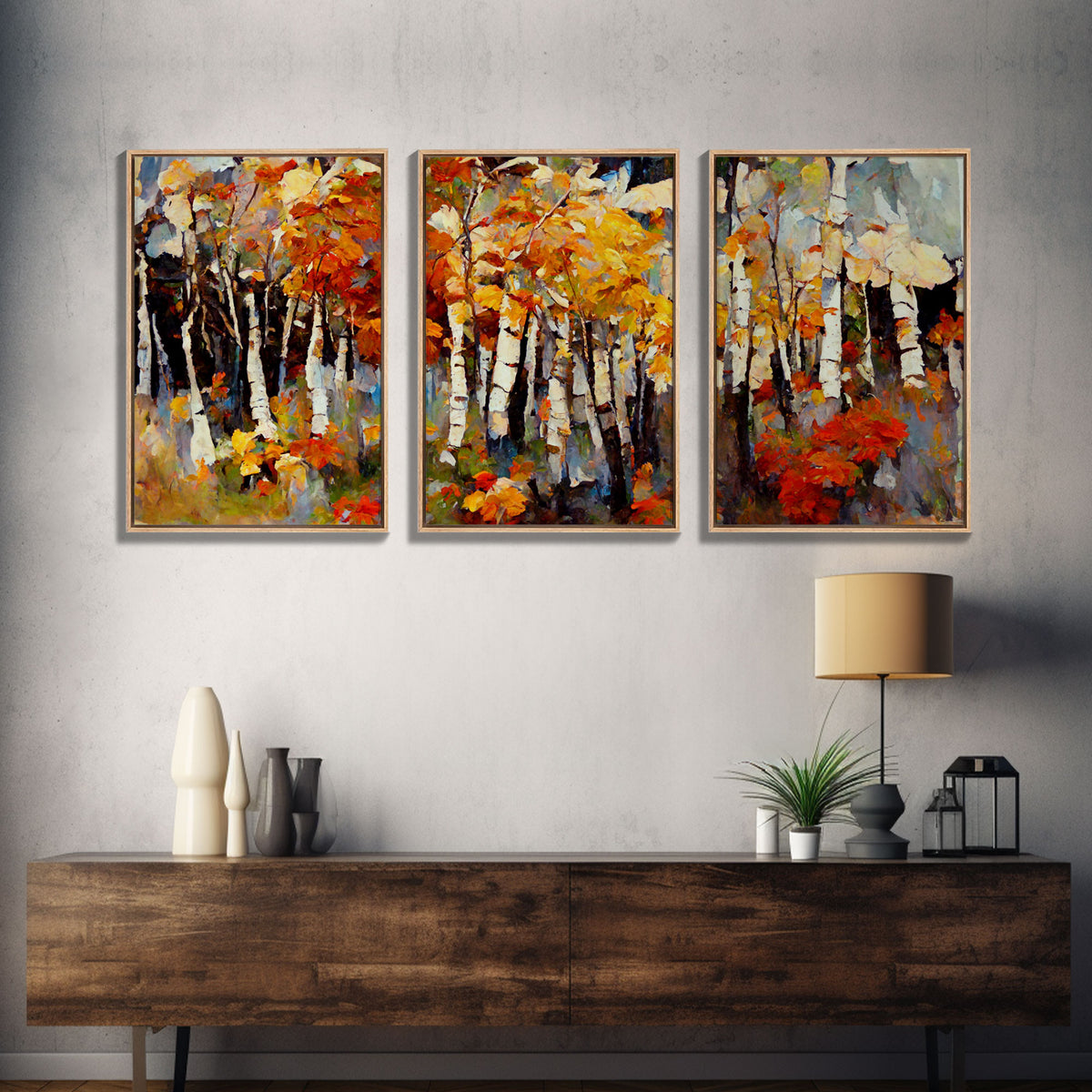 Birch Forest Watercolor, Birch Trees, 3 Piece Wall Art, Ready To Hang Canvas Print, Beautiful Living Room Wall Art Decor