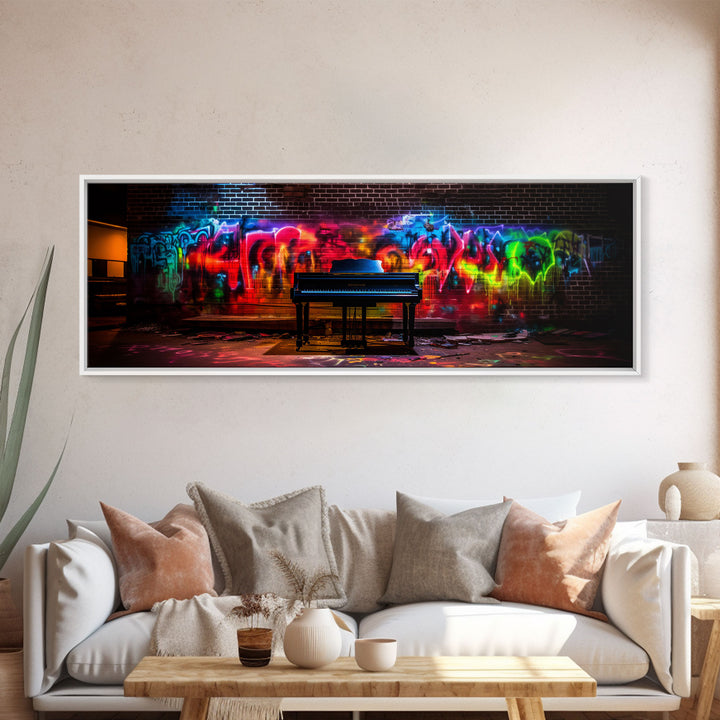Limited Edition Graffiti Covered Piano Street Art Framed Canvas Print, Premium Graffiti Street Art Wall Decor, Extra Large Wall Art