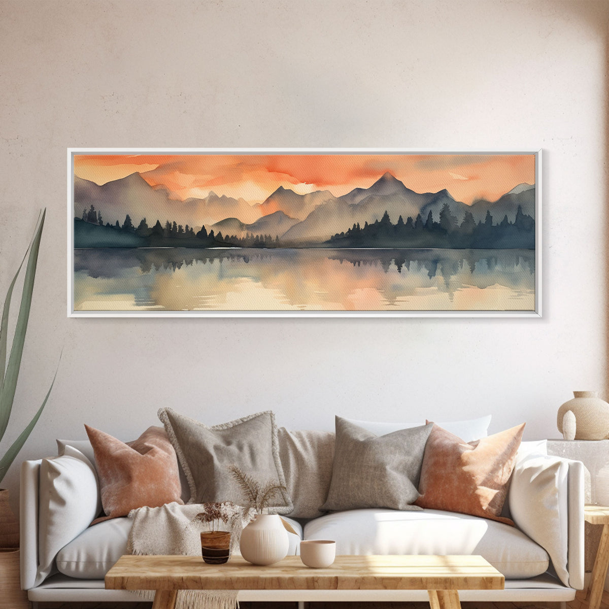 Watercolor Painting Of A Forest Fire Wall Art, Framed Canvas Print, Landscape Painting, Oil Painting, Vintage Landscap, Fall Landscape
