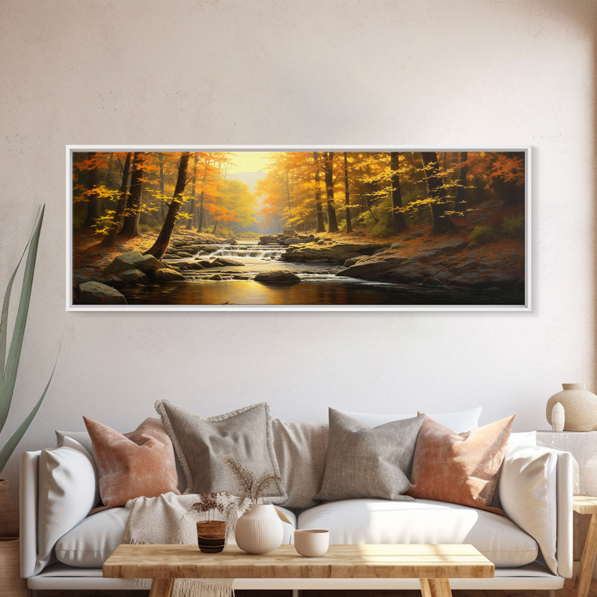 Watercolor Of An Autumn Stream, Framed Canvas Print, Watercolor Landscape Painting, Fall Centerpiece Art, Wall Decor