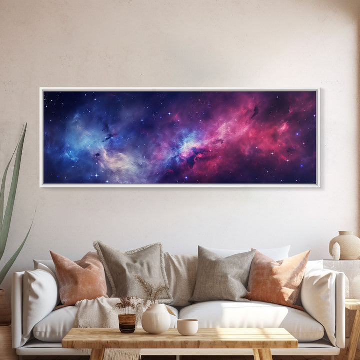 The Cosmic Balance, Framed Canvas Print Wall Art, Space Art, Galaxy Print, Turquoise and Pink Starry Night Sky