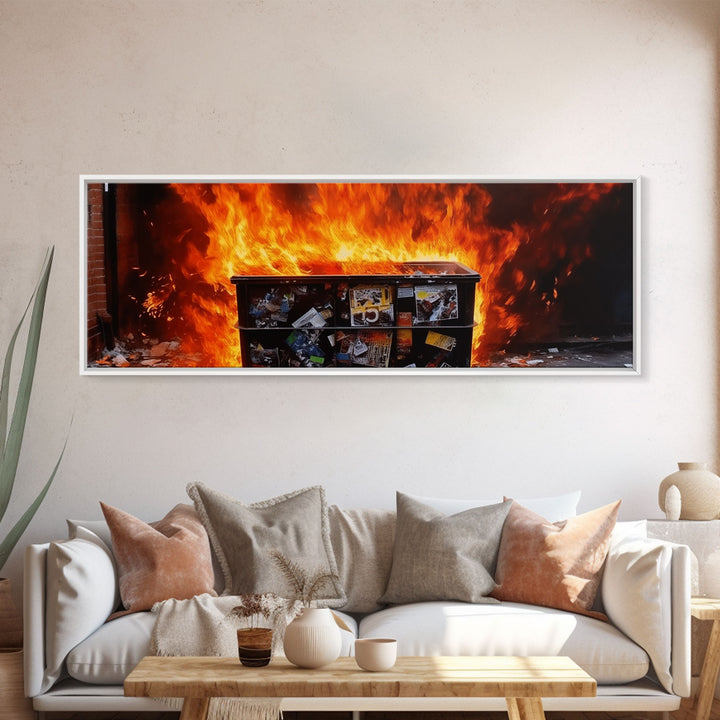 This Is Fine, It's Just A Dumpster Fire, Funny Wall Art, Framed Canvas Print