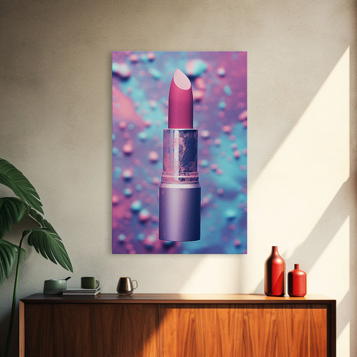 Red Lipstick Wall Art, Framed Canvas Print, Liminal Spaces, Vaporwave Aesthetic Wall Art, Girl Room Decor, Girl's Dorm Room
