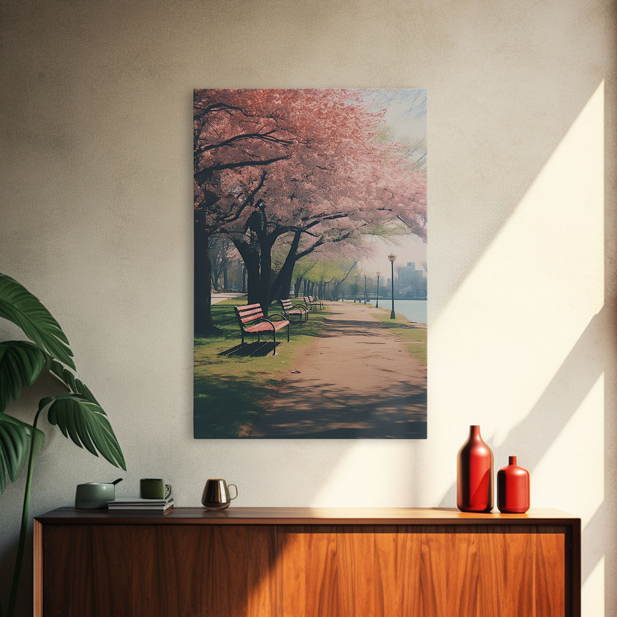 Nature Wall Art, Park Wall Print, Cherry Blossoms, Canvas Print, Wall Hanging, Portrait Art, Bookshelf Decor, Appreciation Gift, Office Art