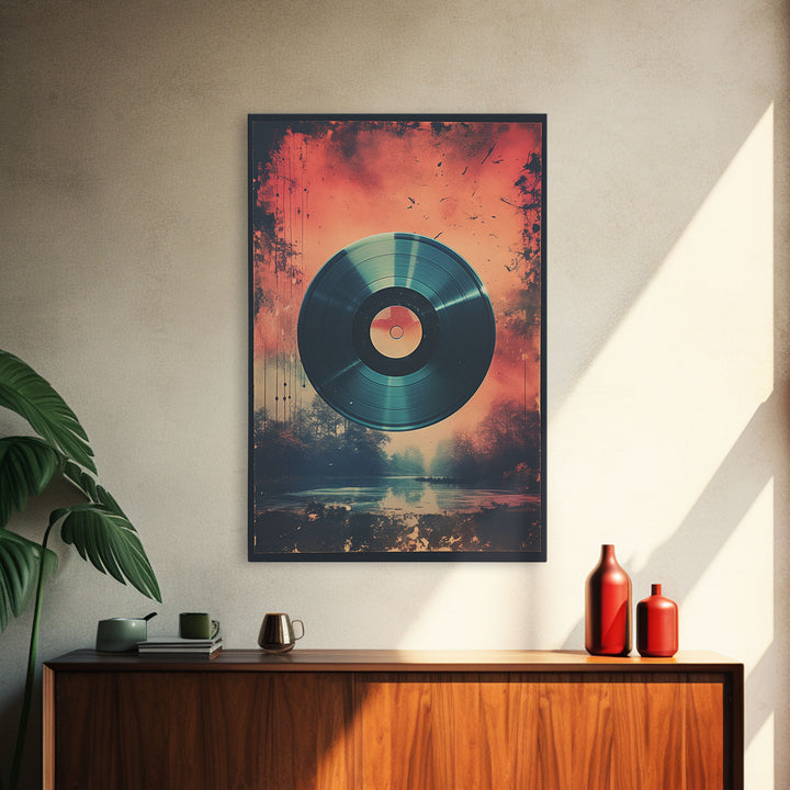 Vinyl Record Wall Art, Framed Canvas Print, Retro 1980s Style Wall Decor, Gift For Him, Gift For Audiophile