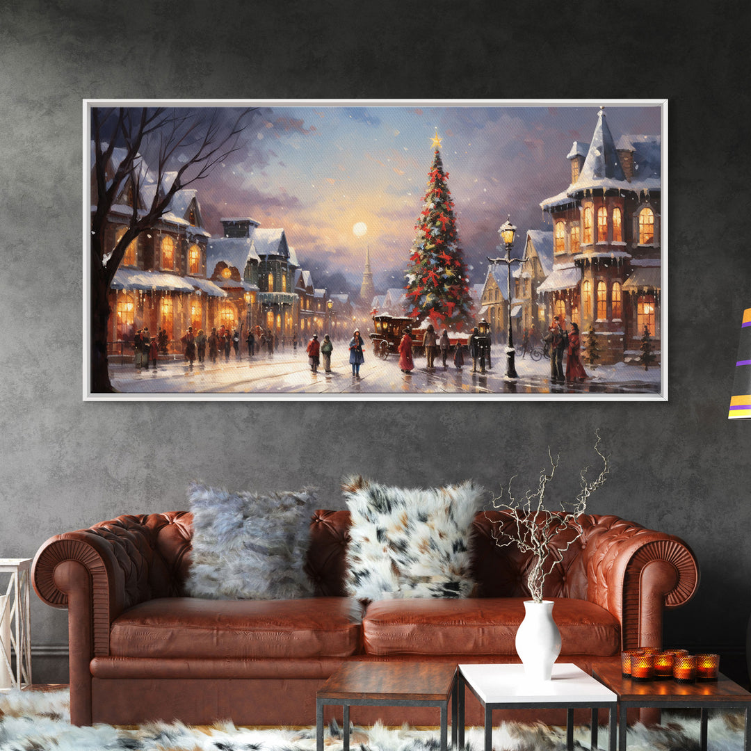 Christmas Tree In The Town Square - Winter Art - Christmas Gift Idea - Framed Canvas Print - Winter Wall Decor, Winter Print Christmas Decor