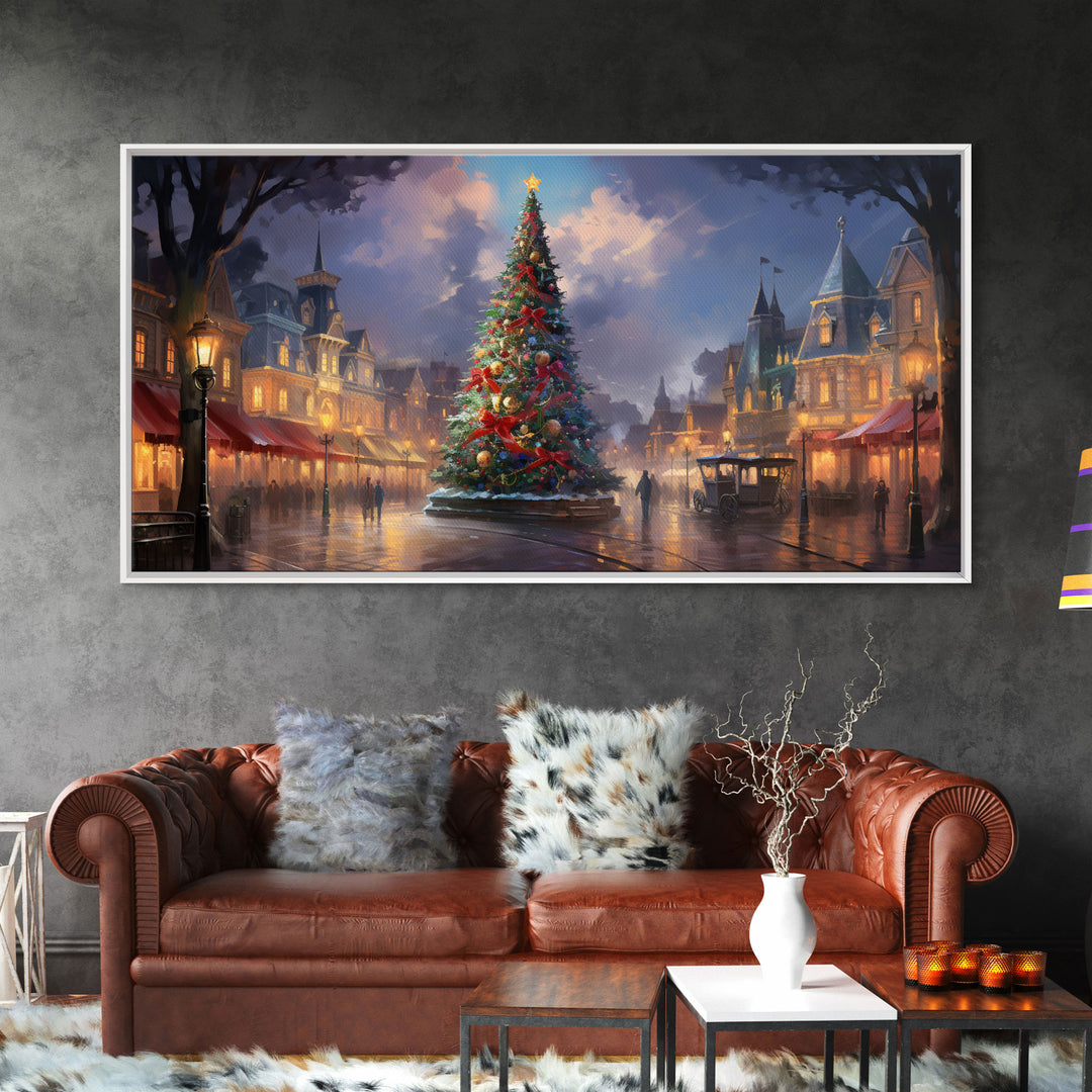 Christmas Decor Handmade, Framed Canvas Print, Beautiful Winter Wonderland Christmas Village, Christmas Tree Art