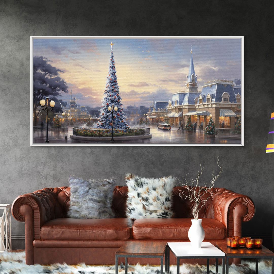 Christmas Decor Handmade, Framed Canvas Print, Beautiful Winter Wonderland Christmas Village, Christmas Tree Art