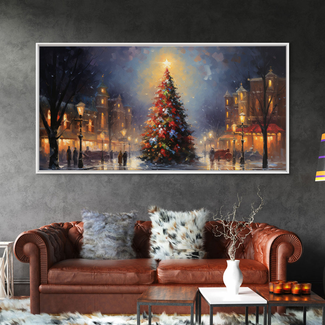 Retro Christmas Village Framed Christmas Wall Art - Framed Christmas Art - Canvas Art - Winter Decor - Winter Wonderland Centerpiece