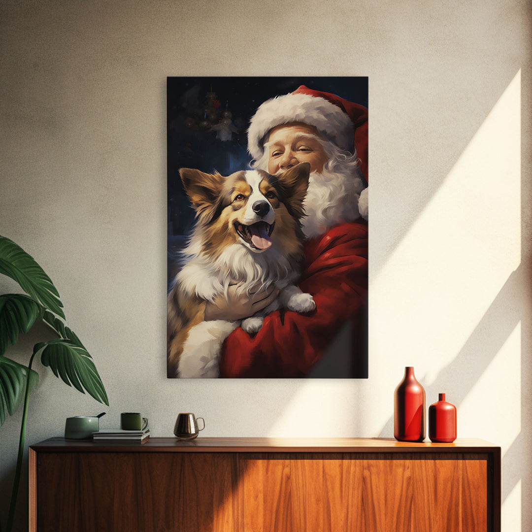 Santa Claus And His Corgi, Christmas Wall Art, Christmas Dog, Winter Wall Art, Santa Decor, Santa Art Print, Farmhouse Christmas