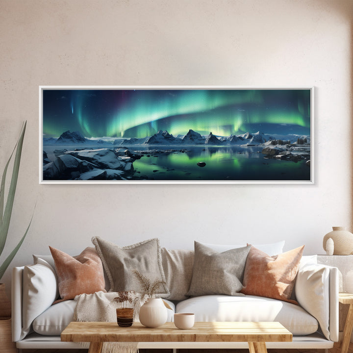 Northern Lights, Aurora Borealis, Framed Canvas Print, Beautiful Alaskan Winter Landscape Painting, Moody Art, Unique Wall Art