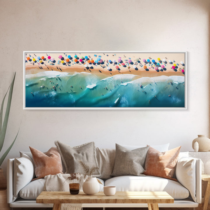 Bird's Eye View Of The Beach, Framed Canvas Print, Beach Seascape Oil Painting Print, Pebble Beach, Myrtle Beach Art, Charleston Art