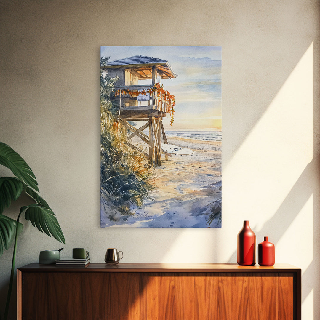 Lifeguard Shack Decorated For Christmas, Tropical Christmas Wall Art, Canvas Print, Wood Framed Wall Art, Christmas Vintage, Christmas