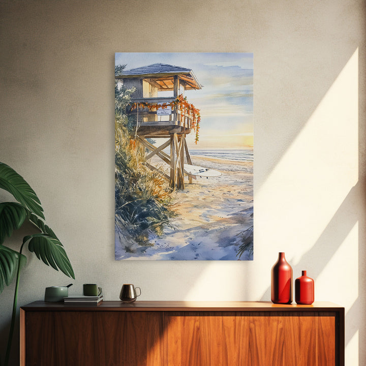 Lifeguard Shack Decorated For Christmas, Tropical Christmas Wall Art, Canvas Print, Wood Framed Wall Art, Christmas Vintage, Christmas