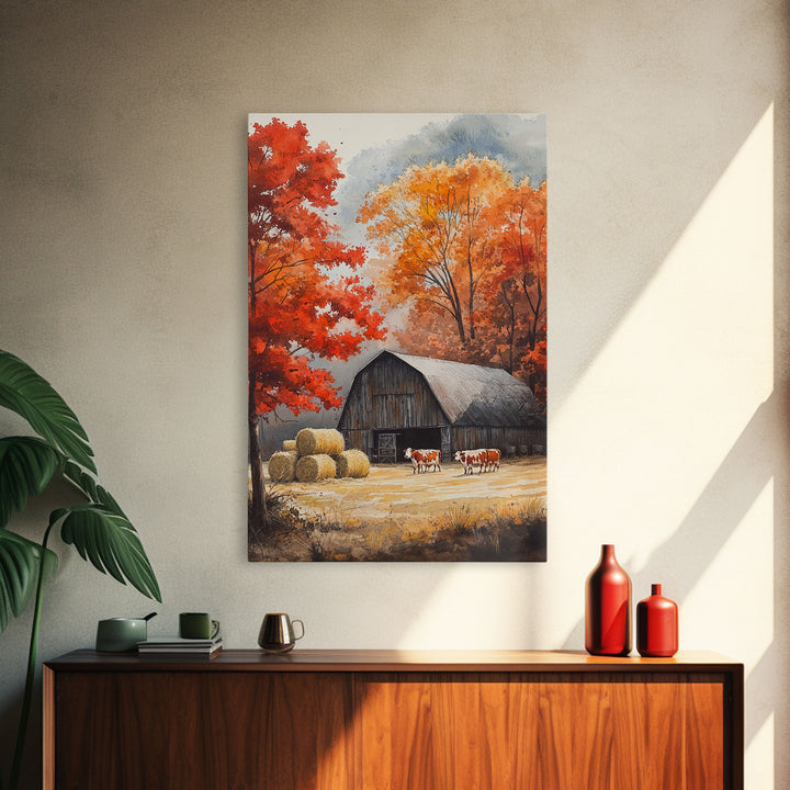 Fall Decor, Barn Amongst The Falling Leaves, Farmhouse Decor, Fall Art, Autumn Decor, Thanksgiving Seasonal Wall Art