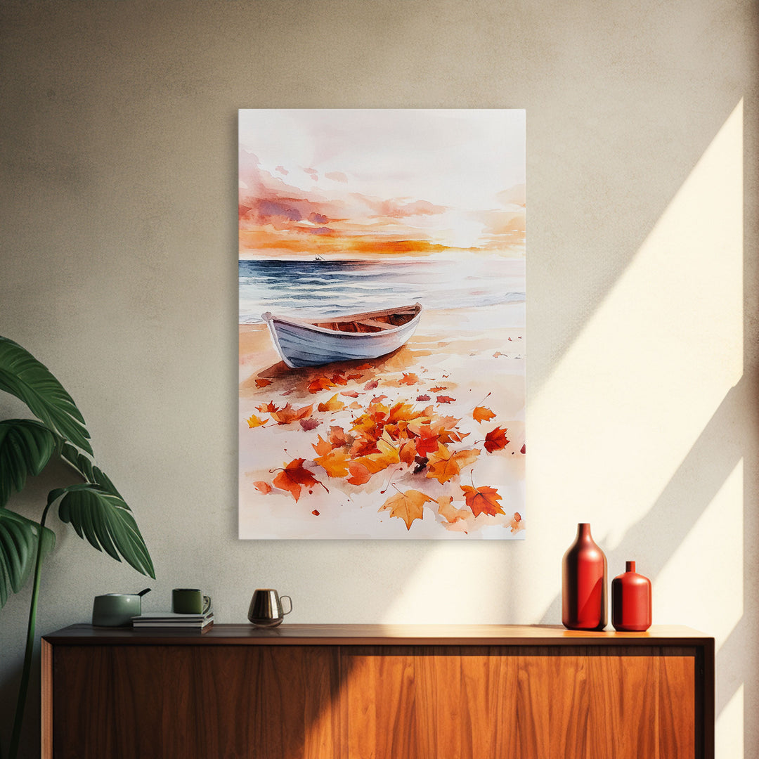 Canoe On A Serene Fall Lake, Framed Canvas Print, Autumn Decor, Fall Wall Art, Fall Poster, Autumn Prints Wall Art