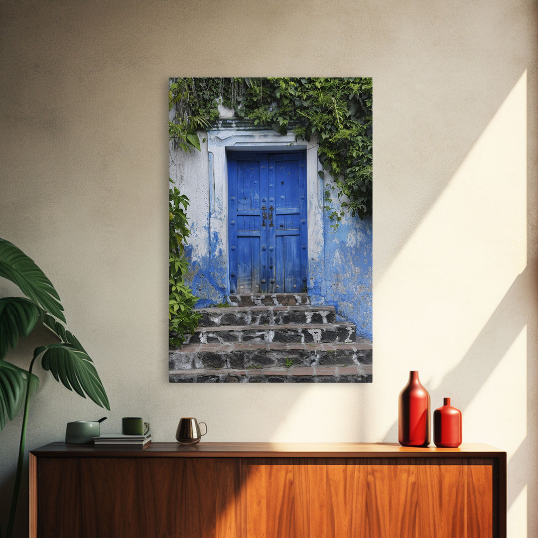Change2 Mexican Wall Art, Colorful Mexican Door Architecture Painting Framed Canvas Print, Traditional Hacienda Architecture, Ready To Hang