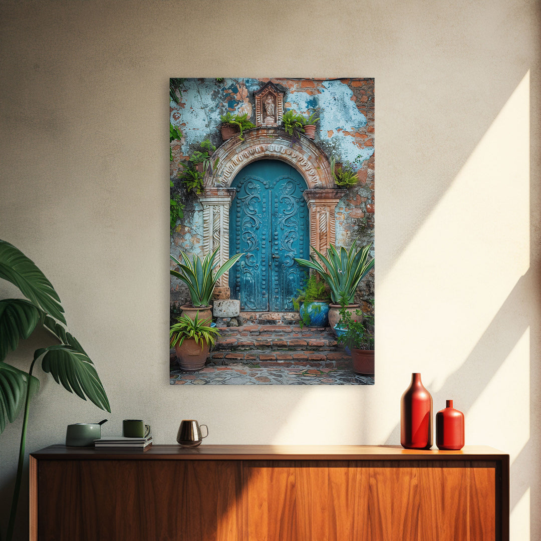 Change324 Mexican Wall Art, Framed Canvas Print, Old Town Mexico Architecture Wall Art, Framed Art