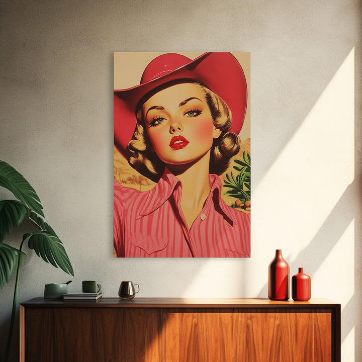 Blonde Cowgirl in Fall Forest Canvas Print, Autumn Wall Art, Farmhouse Fall Decor, Seasonal Holiday Decor, Vintage Western Art, Canvas Print