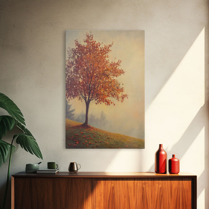 Framed Canvas Print of a Fall Landscape with Vibrant Autumn Tree and Leaves, Seasonal Wall Art, Best Gift Idea, Modern Farmhouse Decor