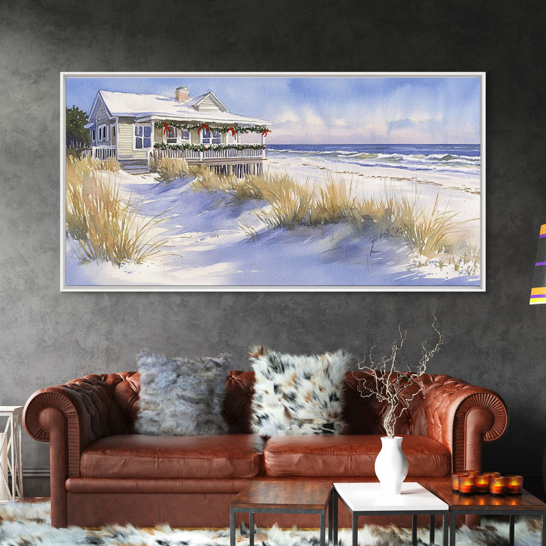 Coastal farmhouse Christmas beach decor Canvas Print rustic cabin holiday wall art vintage Christmas art seasonal decor holiday home decor