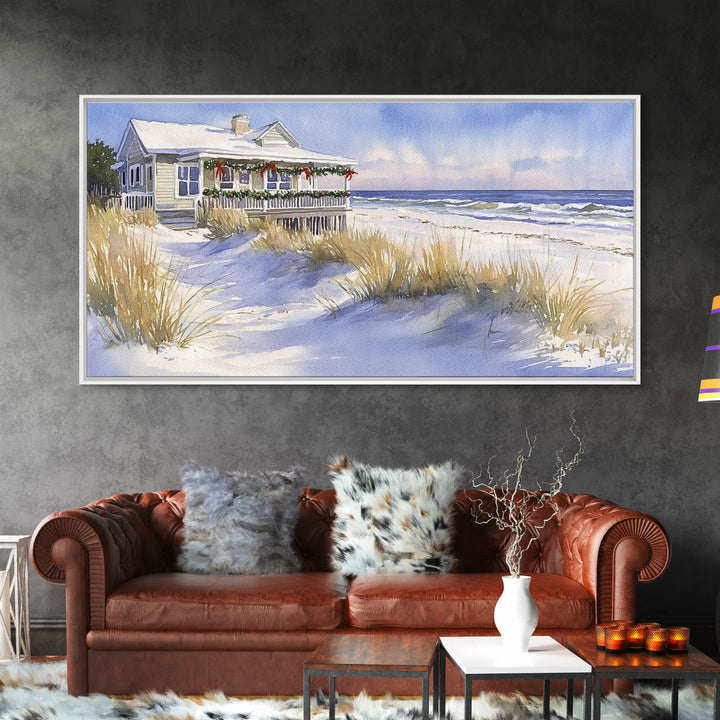 Coastal farmhouse Christmas beach decor Canvas Print rustic cabin holiday wall art vintage Christmas art seasonal decor holiday home decor