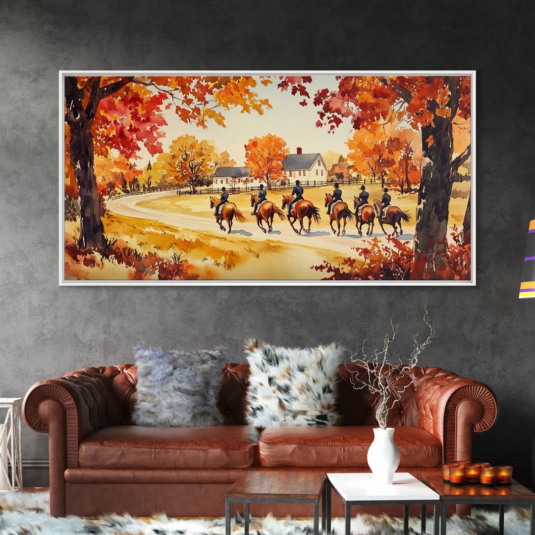 Fall farmhouse wall art Framed Canvas Print equestrian scene autumn country decor cozy farmhouse holiday decor above sofa art gift idea