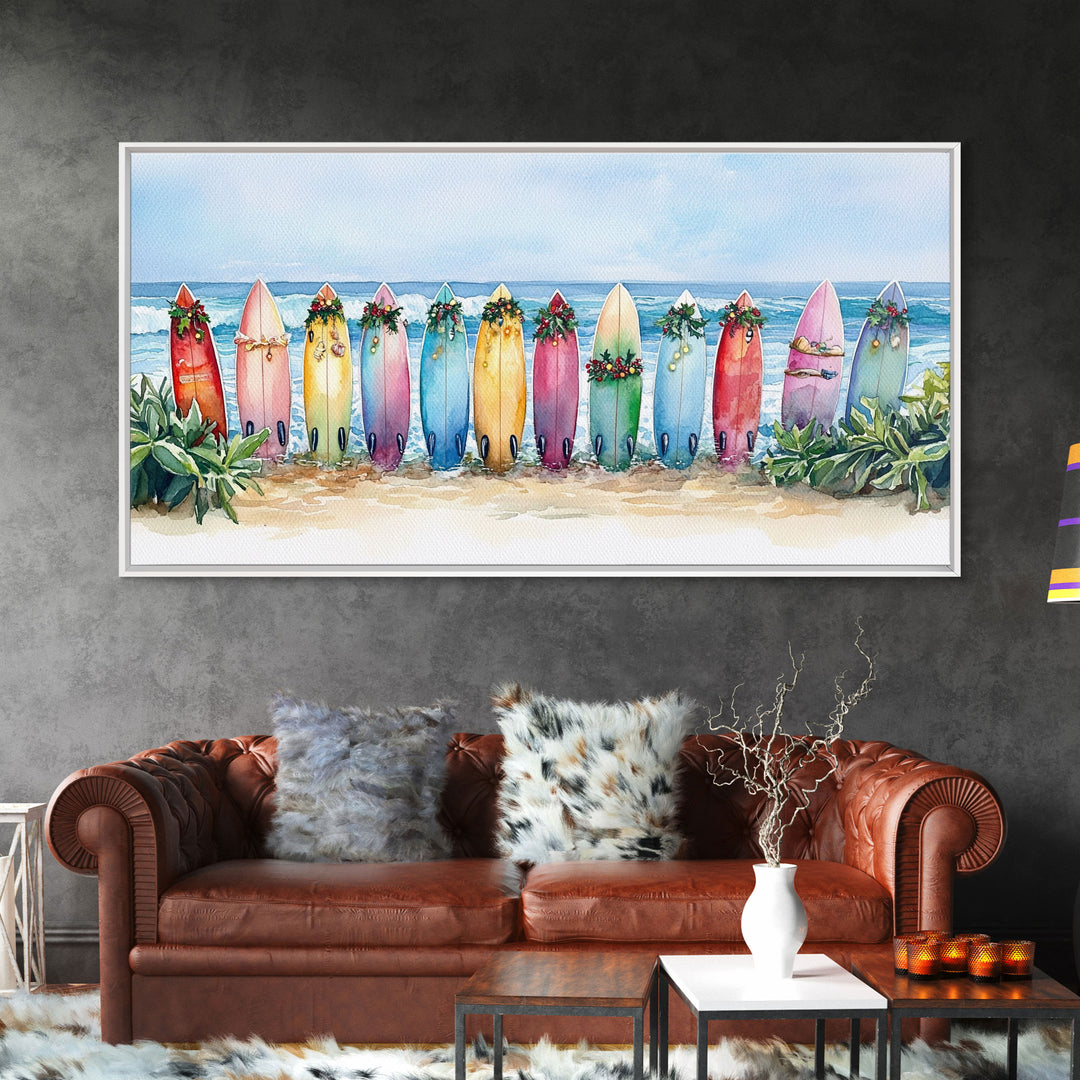 Tropical Christmas decor, beach Christmas decor, Christmas beach art, canvas print, Christmas wall art, beach Christmas
