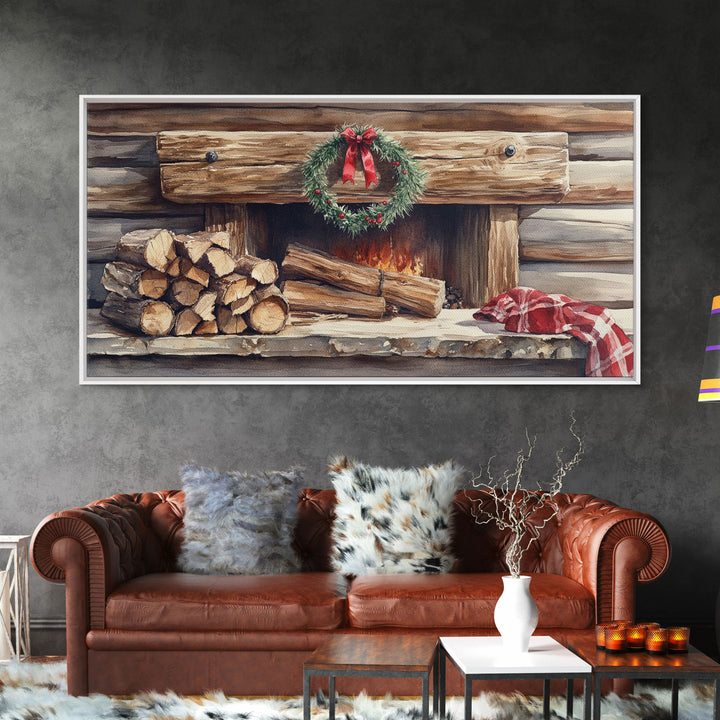Cozy Cabin Fireplace Christmas Canvas Print | Rustic Christmas Wall Art | Holiday Home Decor | Christmas Mantle Decor | 2024 Christmas Gift