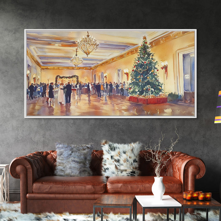 Elegant Ballroom Christmas Party Scene, Framed Canvas Print, Holiday Wall Art, Christmas Decor, Wall Art, Seasonal Decor, Best Gift Idea