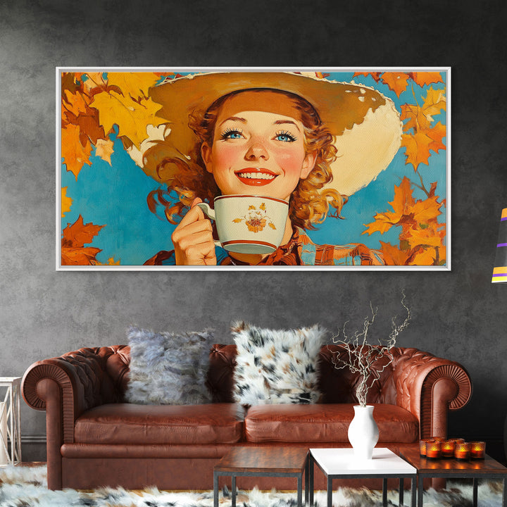 Vibrant Autumn Trees and Snow-Covered Landscape Framed Canvas Print, Bold Colors and Charming Scenery to Brighten Your Wall Art Collection