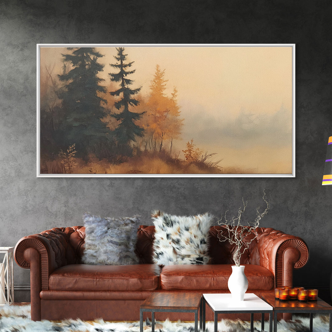Leaves In Autumn, Framed Canvas Print, Watercolor Landscape Painting, Fall Centerpiece Wall Art
