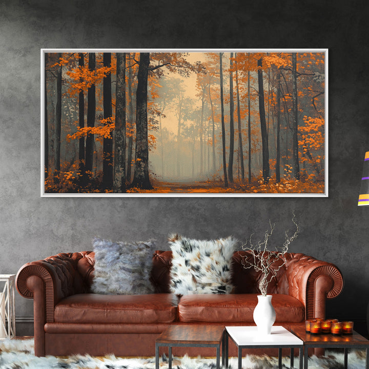 Country Cottage Framed Canvas Print with Autumn Foliage, Ideal Seasonal Decor or Fall Gift for Home and Office Wall Art