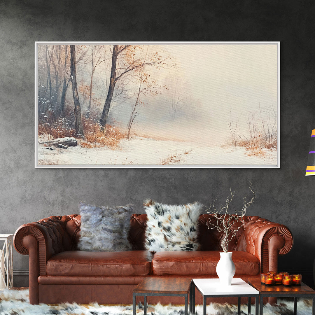 Vintage Family Christmas Scene Framed Canvas Print with Tree Decorations, Ideal Holiday Wall Art Gift for Retro Christmas Decor