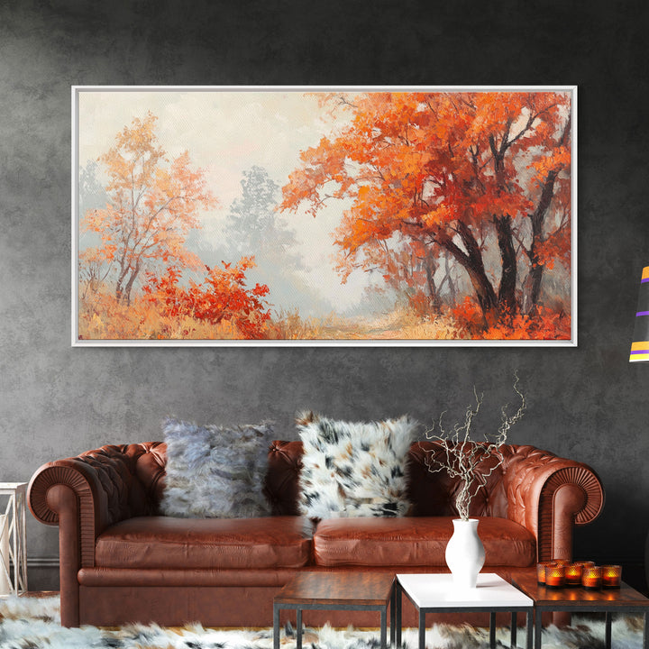 Fall In The Forest, Autumn Watercolor Painting, Moody Landscape Painting, Framed Canvas Print, perfect nostalgic Christmas wall art decor