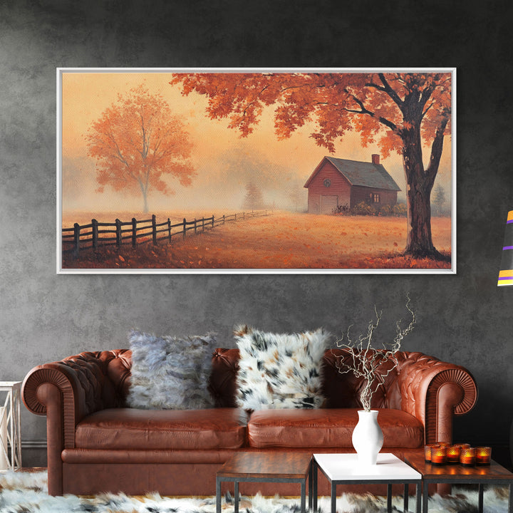 Rustic Barn Painting, Framed Canvas Print, Farmhouse Decor, Farmhouse Wall Art, Vintage Style Fall Barn Landscape Painting, Original Artwork