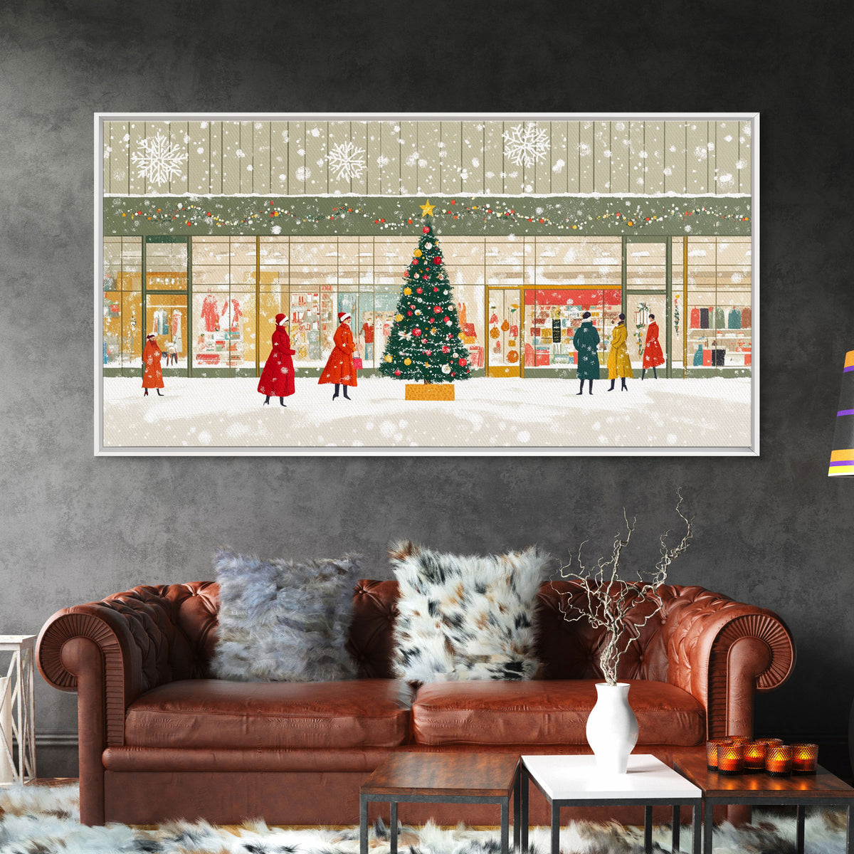 Christmas Tree Shopping Framed Canvas Print, Retro Holiday Scene Art, Vintage Christmas Decor, Christmas Vacation Wall Art, Holiday Gift