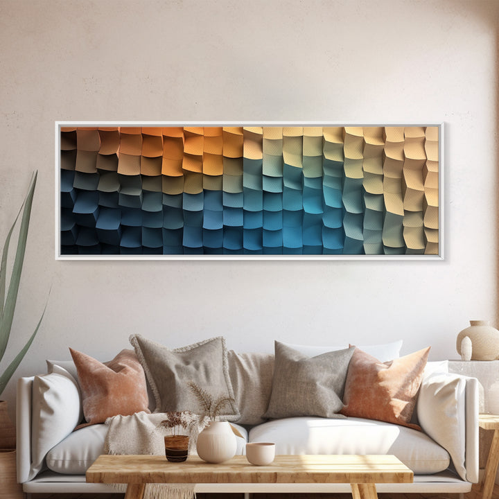 Abstract Art - Coastal Cubism - Framed Canvas Print - Panoramic Geometric Art - Unique Home Decor