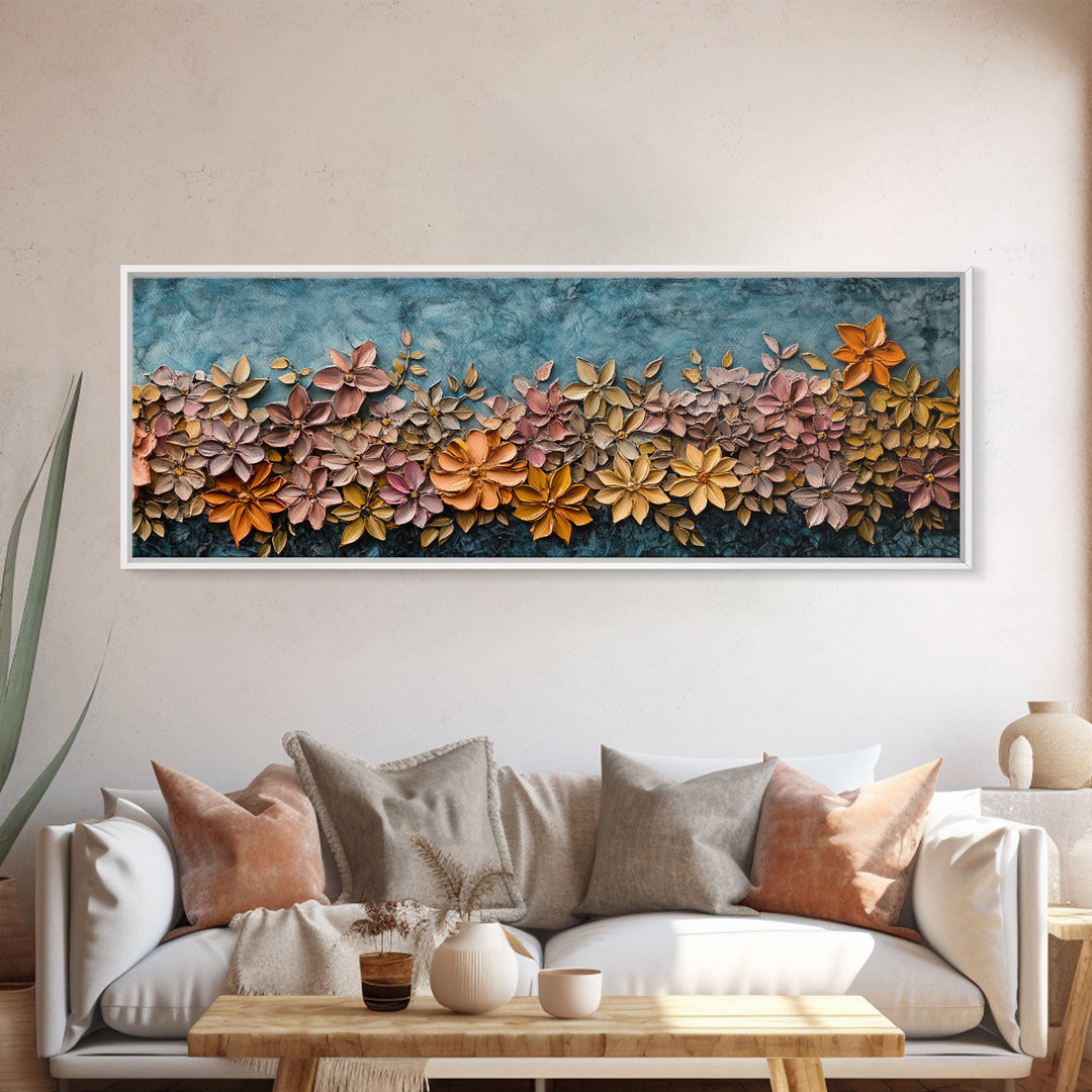 Abstract Wildflower Field Oil Painting Print | Nature Framed Large Gallery Art Ready To Hang, Panoramic Extra Wide Wall Art