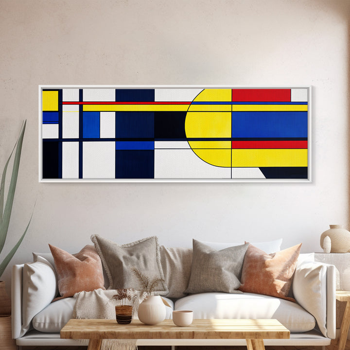 Blue, Yellow and Red Abstract Cubism Art, Framed Canvas Print, Modern Art, MCM Inspired Home Decor
