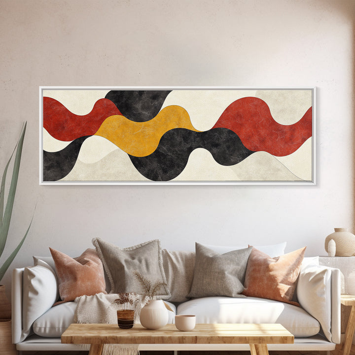 Neutral Abstract Geometric Shapes Pattern Print, Panoramic Wall Art, Extra Wide Minimalist MCM Home Decor